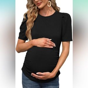 Maternity short sleeve ribbed top